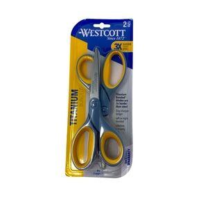 Westcott 8” Titanium Bonded Scissors Gray / Yellow Pack‎ of 2 #13901 NEW